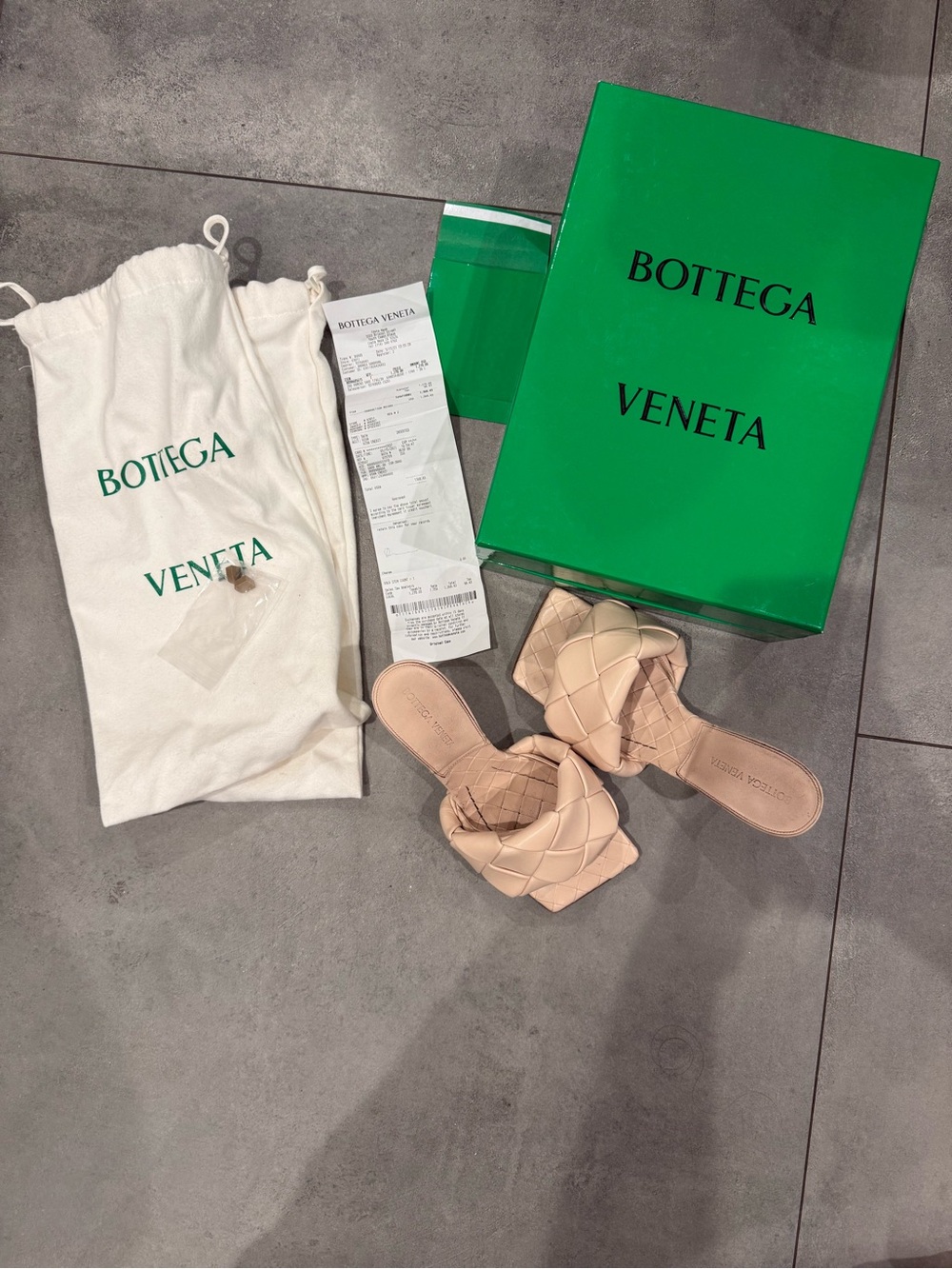 Bottega Veneta Nude/Cream Intrecciato Leather Slide Sandals